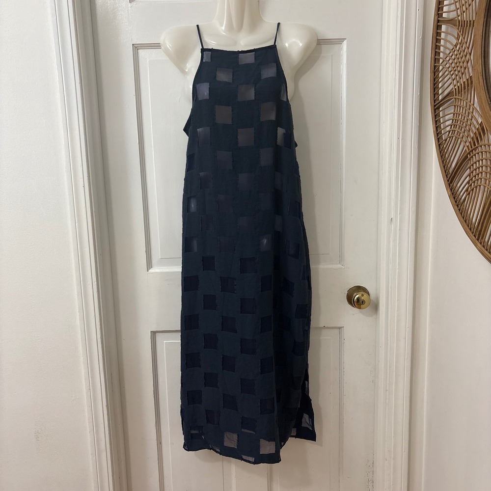 Onia Sheer Patchwork Coverup Midi Dress S Navy Boho Beach Chic Luxury Resort